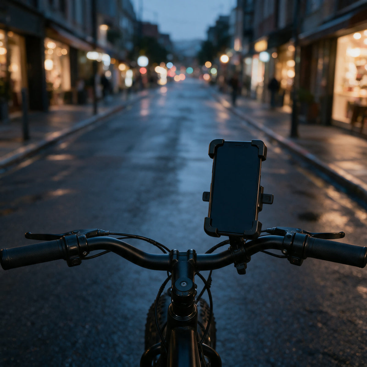Support téléphone monté sur le guidon d'un fatbike en ville